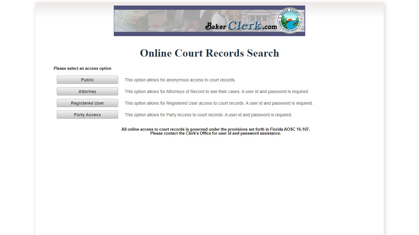 Baker County OCRS - ONLINE COURT RECORDS SEARCH